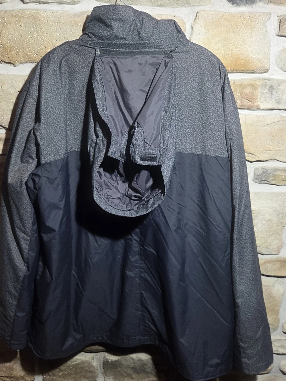 Columbia Mens XL Interchange Two-Tone Hooded Jacket Grey Black Waterproof Shell